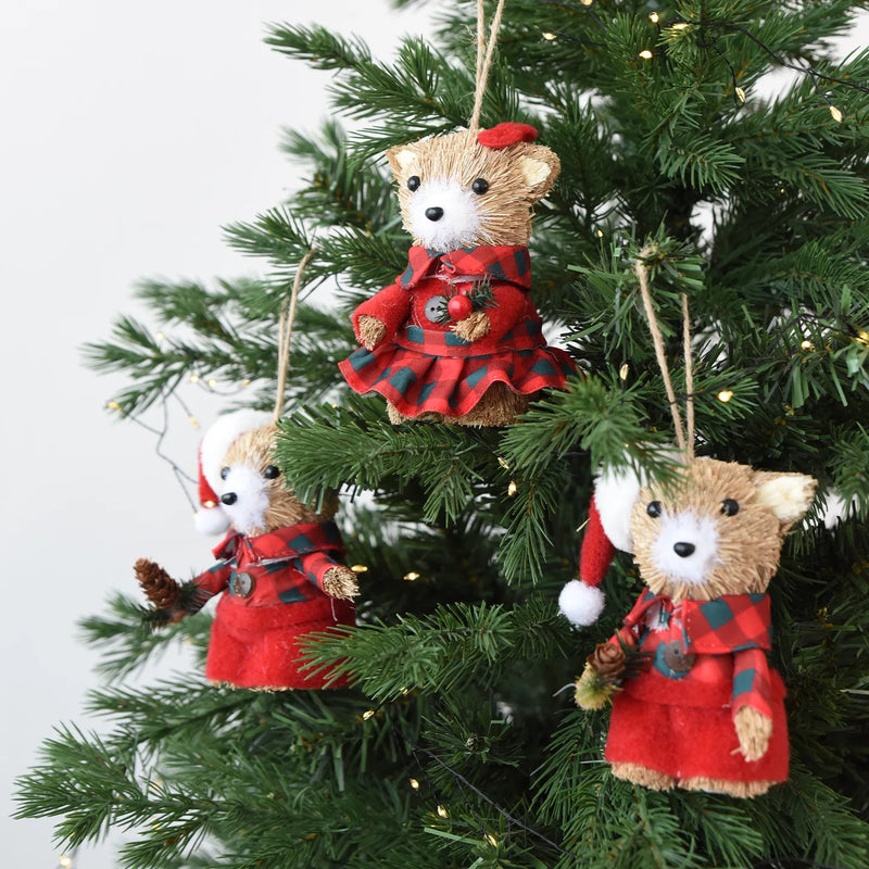Kit 3 Ursos de Natal em Palha – Estilo Artesanal Europeu
