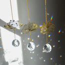 Kit 3 Pingentes de Cristal com Folhas – Efeito Arco-Íris