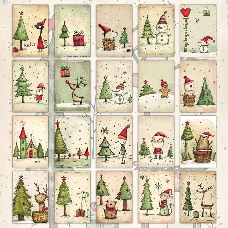 Kit 20 Cartões de Natal Ilustrados – Mensagens com Charme