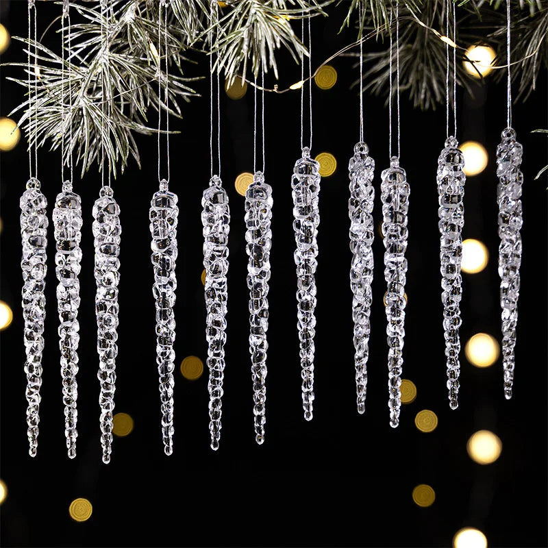 Kit 12 Pingentes Cristalinos Icicle – Efeito Gelo para Árvore de Natal