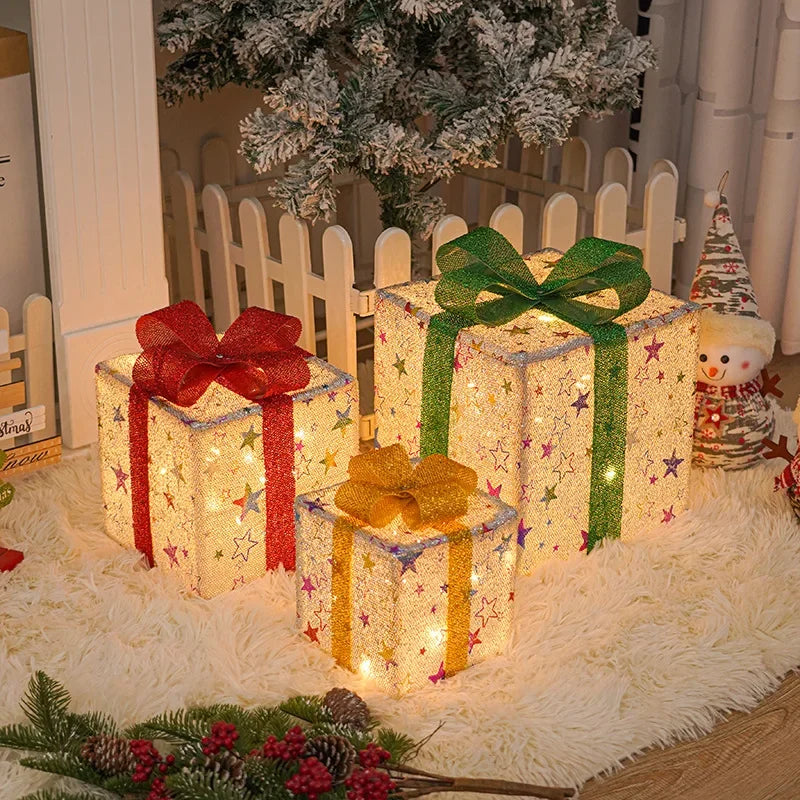 Kit 3 Caixas de Presente Iluminadas – Decoração Cenográfica de Natal