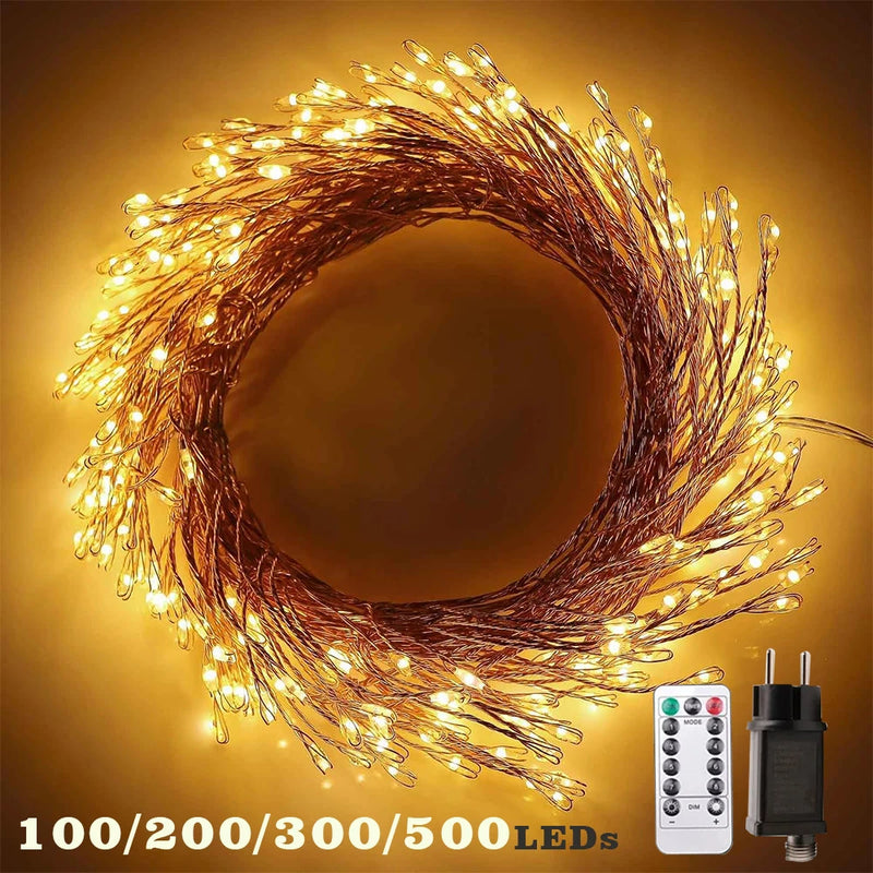 300/500leds Cluster Christmas String Lights Outdoor Decoration Indoor Garden Tree Plug Wedding Copper Wire Holiday Lighting