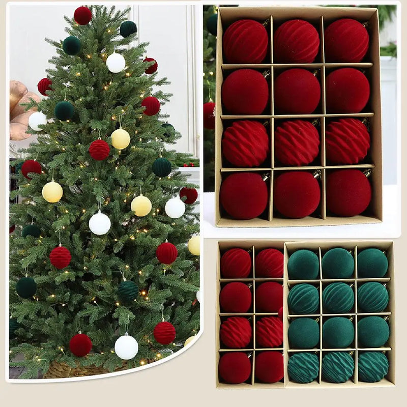 Kit 12 Bolas de Natal Aveludadas – Toque Sofisticado